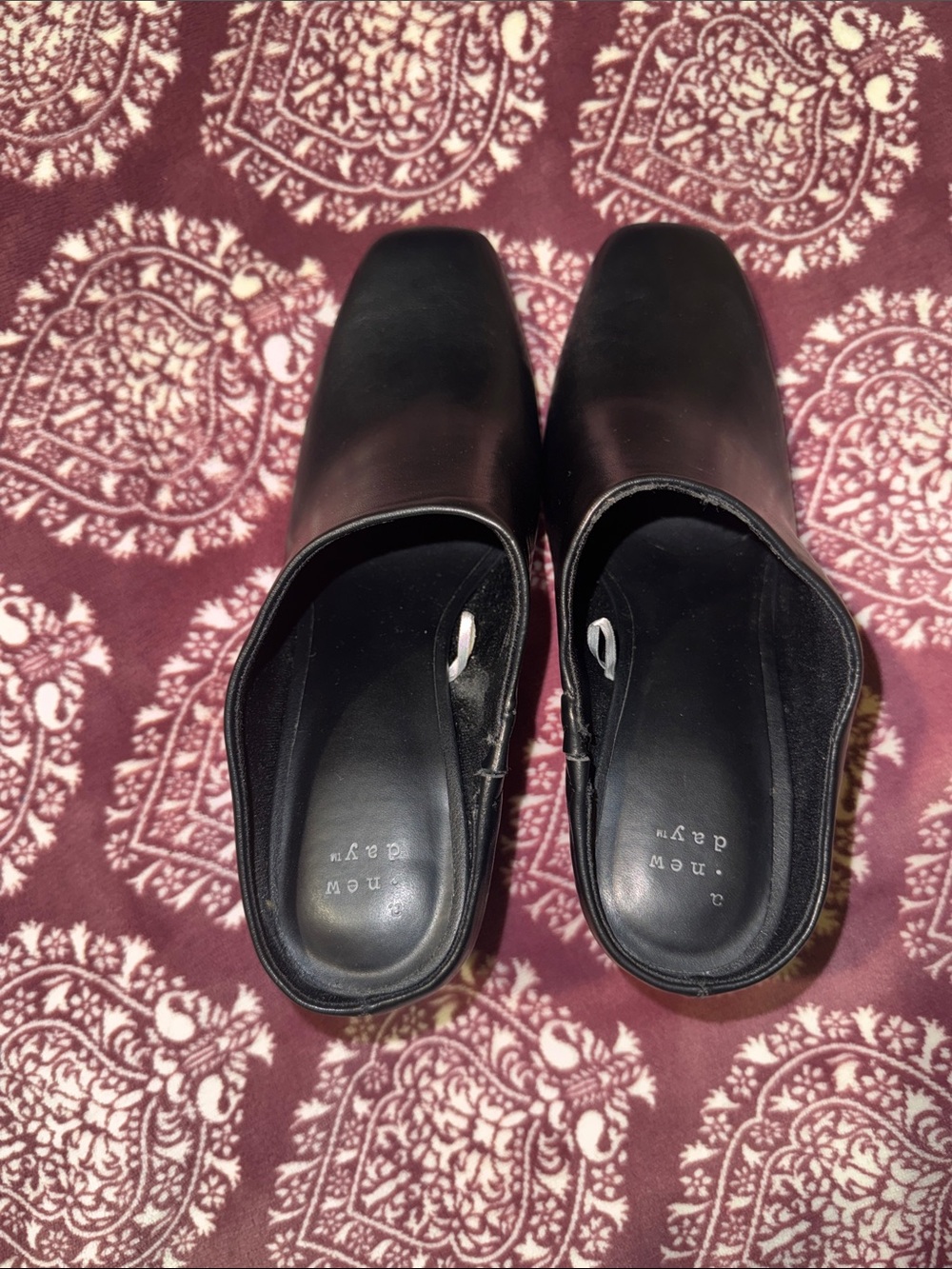 a new day Black Square-Toe Slip-On Heeled Mules